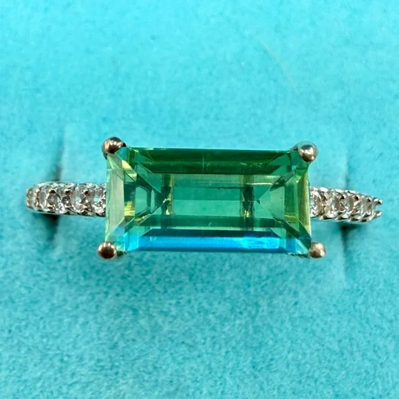 Peacock Quartz Emerald Cut Ring 1.4CTW Platinum Over 925 Sz 10 - Picture 8 of 17